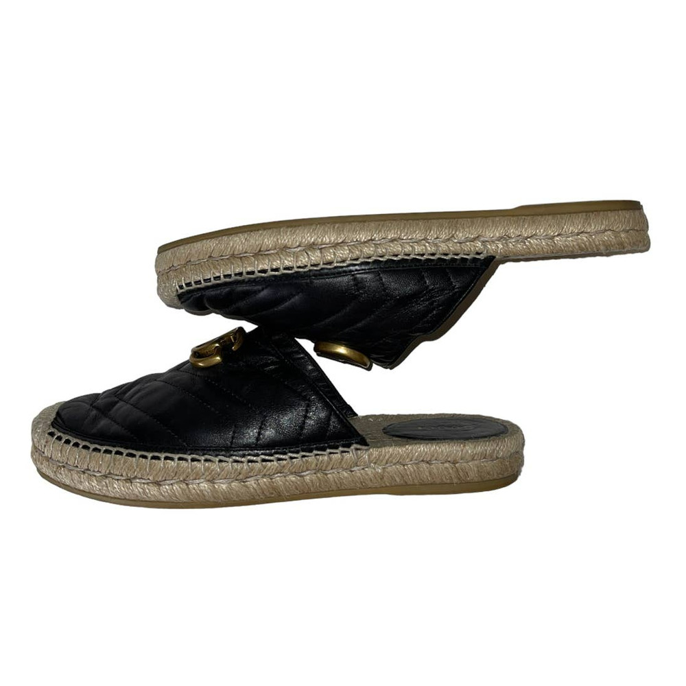 Gucci Matelasse Marmont Double G Chevron Double G Black Quilted Mules Size 37 - Picture 8 of 12